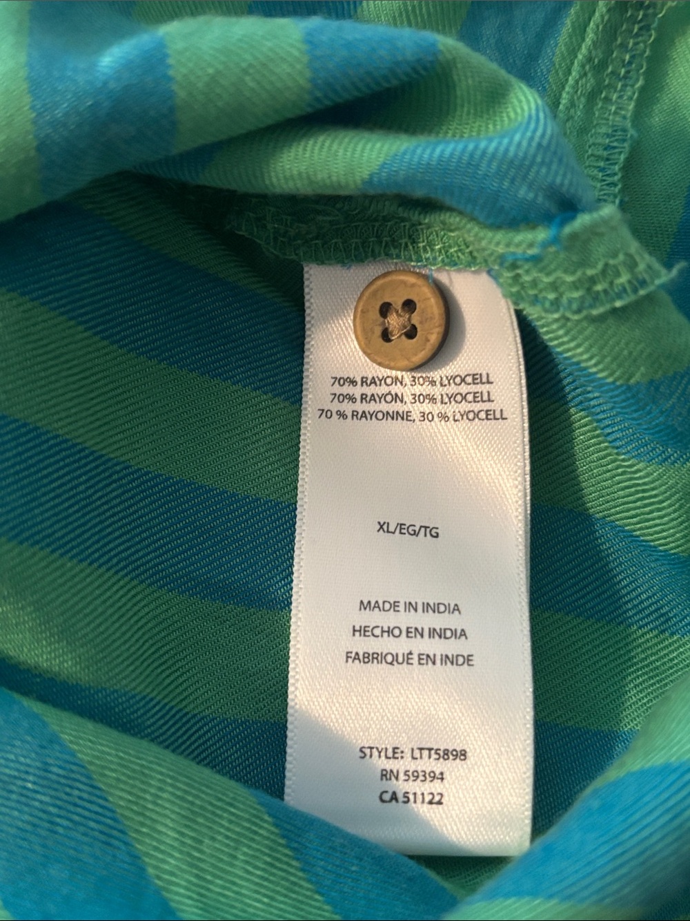 beachlunchlounge Striped Tie-Front Hi-Low Button front Blouse in Green and Teal - Picture 5 of 6